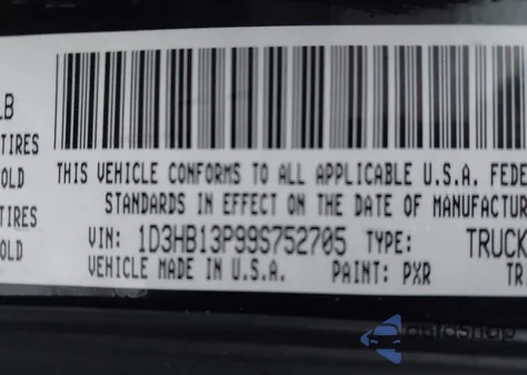 2009 Dodge Ram 1500 Slt/Sport/Trx z USA, uszkodzony, nr VIN 1D3HB13P99S752705